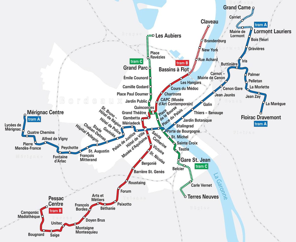 trammi-kaart Bordeaux prantsusmaa